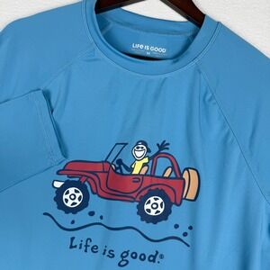Life is Good Mens M Blue Jake Off-Road Vehicle Long Sleeve Rash Guard Swim Shirt